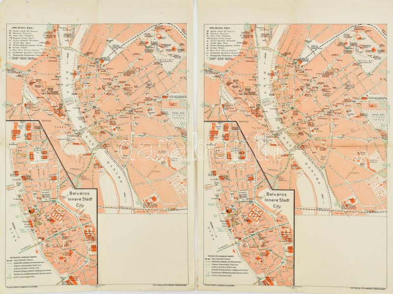 2 db 1930 Budapest belváros térkép, Klösz, hajtogatva, 44x30cm