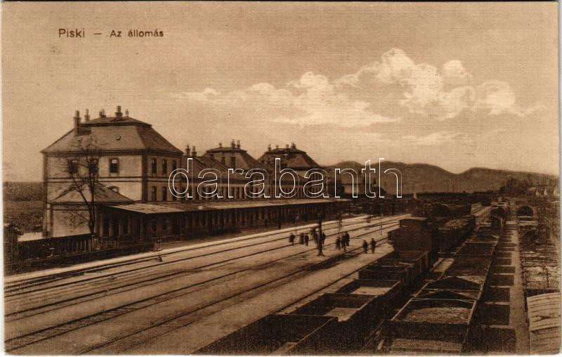 1914 Piski, Simeria; vasútállomás, vonat. Adler Arthur / railway station, train