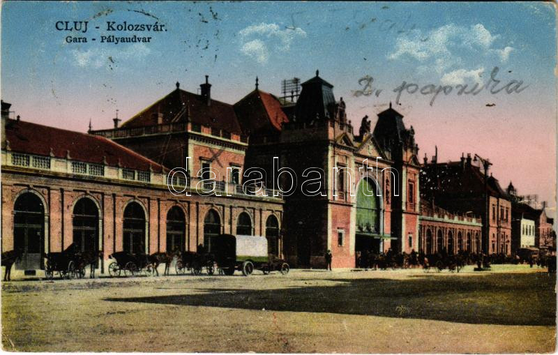 1940 Kolozsvár, Cluj; pályaudvar, vasútállomás / Gara / railway station + '1940 Kolozsvár visszatért' So. Stpl. (r)