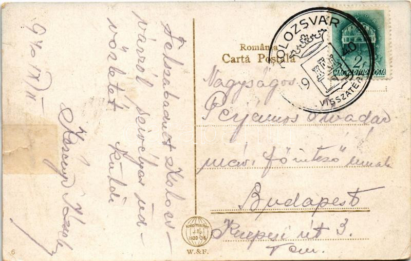 1940 Kolozsvár, Cluj; pályaudvar, vasútállomás / Gara / railway station + '1940 Kolozsvár visszatért' So. Stpl. (r) - Image 2