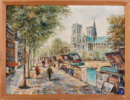 ND jelzéssel: Párizs, Szajna part, Notre Dame. Olaj, karton, 24x32 cm