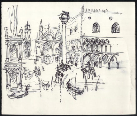 Vöröss Tibor (1911-1999): Velence. Filctoll, papír, jelzés nélkül. 26×30,5 cm