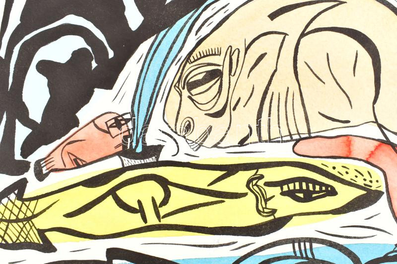 Győri Márton (1979-): Vidám vízalatti karnevál, 2004. Ecoline, akvarell, merített papír. Jelezve jobbra lent. Hátoldalán autográf felirattal. 56x76 cm - Image 2