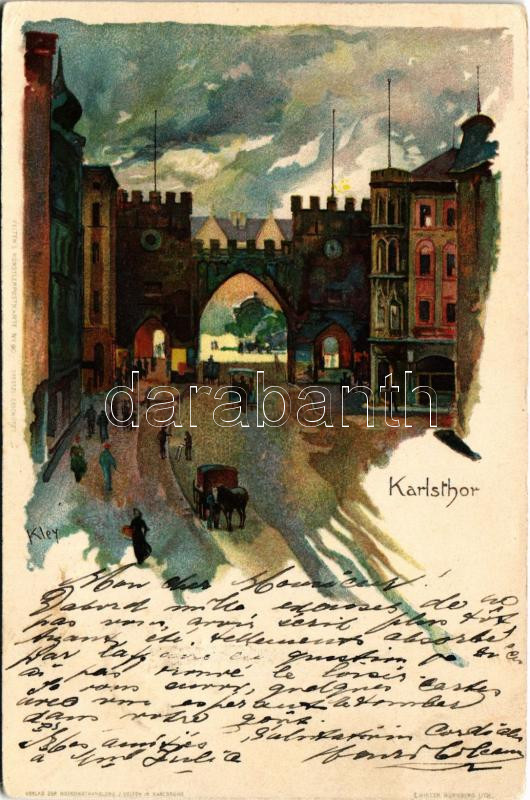 1899 München, Munich; Karlsthor / gate. Velten's Künstlerpostkarte No. 90. litho s: Kley (EK)