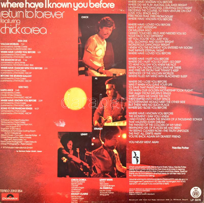 Where Have I Known You Before - Return to Forever featuring Chick Corea, LP, RTB Records Beograd, 1974. - Image 2