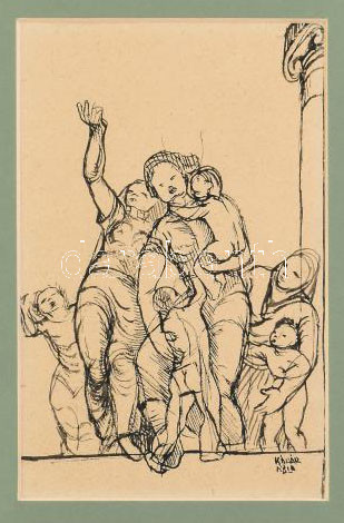 Kádár Béla (1877-1956): A szabadság pillanata. Tus, papír, jelezve jobbra lent, üvegezett fakeretben, 16,5x11,5 cm. Proveniencia: Egykor a Kádár-család gyűjteményében. / ink on paper, signed, framed. 16,5x11,5 cm.