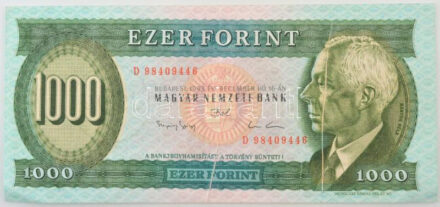 1993. 1000Ft 'D 98409446' látványos papírráncból eredő nyomathibával T:F / Hungary 1993. 1000 Forint 'D 98409446' with spectacular printing error casued by paper crease C:F Adamo F47