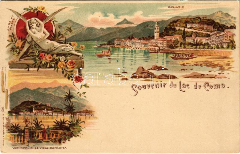 Como, Bellagio, Villa Carlotta. Müller & Trüb Art Nouveau, floral, litho