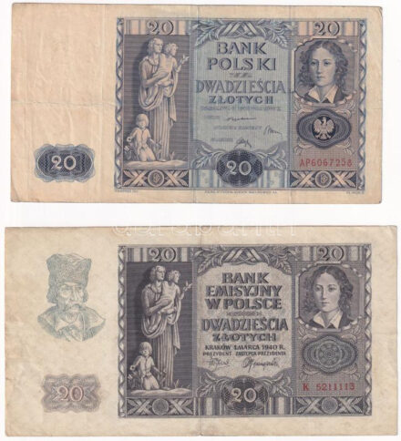 Lengyelország 1936. 20Zl + 1940. 20Zl T:F Poland 1936. 20 Zlotych + 1940. 20 Zlotych C:F Krause P#77, P#95