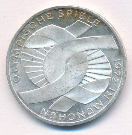 Német Szövetségi Köztársaság 1972G 10M Ag 'Olimpia-München / Csomó' T:AU patina FRG 1972G 10 Mark Ag 'Olympic Games Munich / Knot' C:AU patina Krause KM# 131