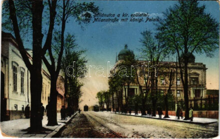 Belgrade, Beograd; inig Milán utca, Királyi épület / Strasse, königl. Palais / street, Royal Palace + 'K.u.k. Etappenpostamt Belgrad' (EK)