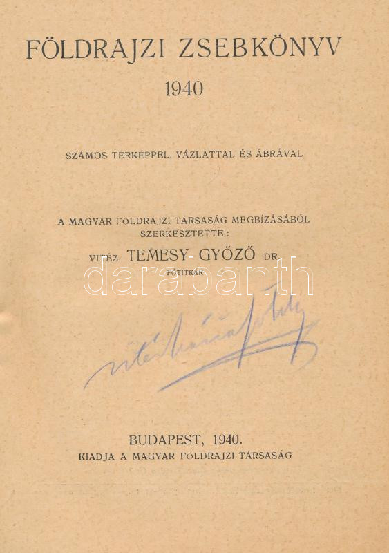 Földrajzi zsebkönyv 1940. Szerk.: Temesy Győző. Bp., 1940, Magyar Földrajzi Társaság. Kiadói papírkötés - Image 2
