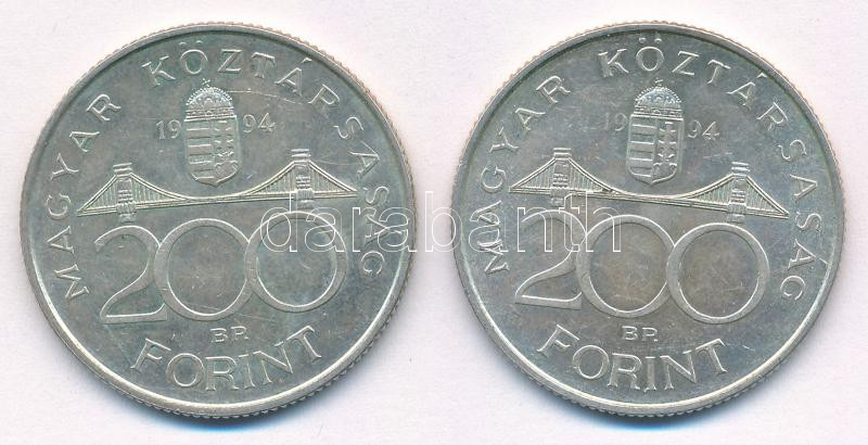 1994. 200Ft Ag 'Deák' (2x) T:AU,XF Adamo F13.1 - Image 2