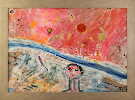 Klie Zoltán (1897-1992): Különös világ. Olaj, farost, jelezve jobbra lent. Hátoldalán autográf felirattal. Fakeretben. 50x70 cm / oil on wood fibre, signed, framed