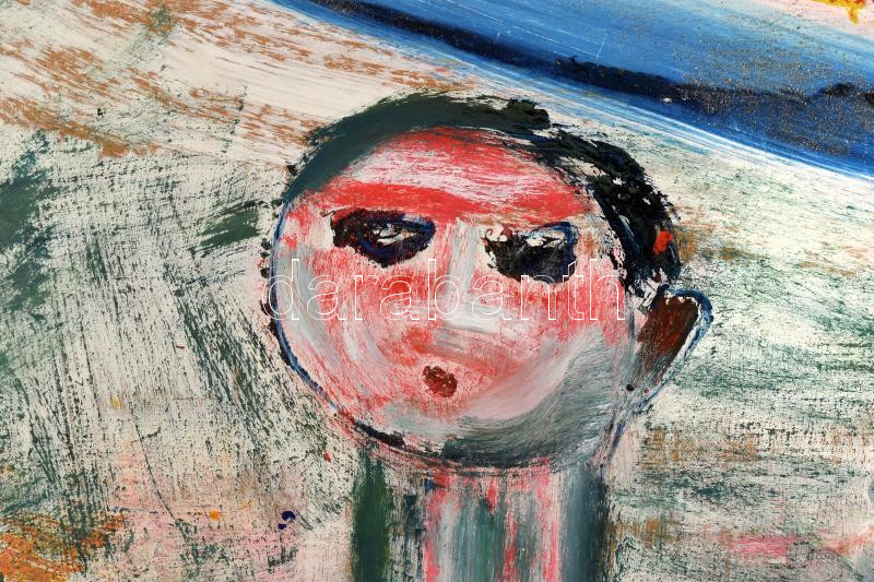 Klie Zoltán (1897-1992): Különös világ. Olaj, farost, jelezve jobbra lent. Hátoldalán autográf felirattal. Fakeretben. 50x70 cm / oil on wood fibre, signed, framed - Image 2