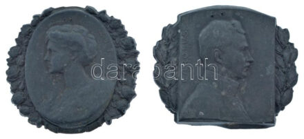 Osztrák-Magyar Monarchia 1916-1918. 'Károly császár és király' Zn sapkajelvény. Szign.: R. Marschall (33x40mm) + 'Zita' Zn sapkajelvény. Szign.: R. Marschall (33x38mm) T:XF / Austro-Hungarian Empire 1916-1918. 'CAROLVS IMP ET REX' Zn sheet