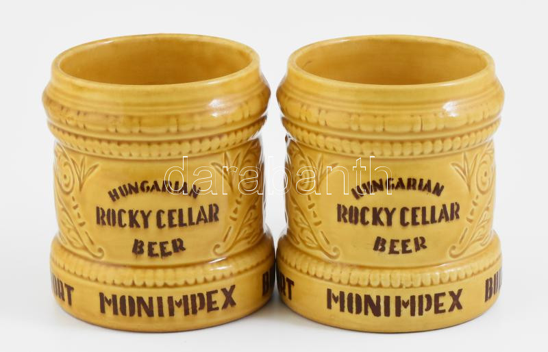 2 db Gránit söröskorsó, Hungarian Rocky Cellar Beer - Export Monimpex Budapest felirattal. Mázas kerámia, jelzett, kisebb mázrepedésekkel, m: 11,5 cm