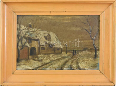 Baráth jelzéssel: Havas utca. Olaj, karton, fa keretben. Kétoldalas mű, hátoldalán szoptató anya vázlattal, 17×25 cm.