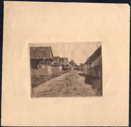 Jelzés nélkül: Falusi utca. Rézkarc, papír. 12,5x16,5 cm