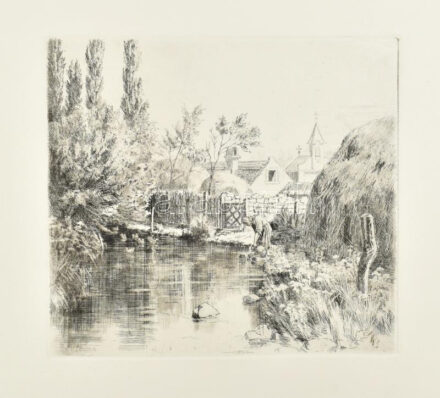 Zombory Moldován Béla (1885-1967): Örvényesi patak vízimalommal. Rézkarc, papír, jelzés nélkül, hátoldalán bélyegzővel és feliratozott, 19,5×22 cm