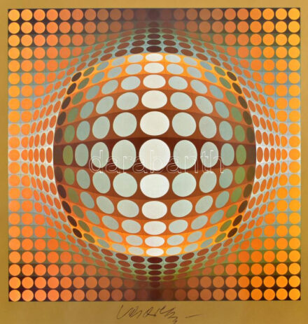Vasarely Victor (1908-1997): VEGA-ZETT-2. Heliogravűr, papír. Jelzett. Neuchatel, Éditions du Griffon kiadása, 1975. 21x21 cm. / Victor Vasarely (1908-1997): VEGA-ZETT-2. Photogravure on paper. Signed. Neuchatel, Éditions du Griffon, 1975.