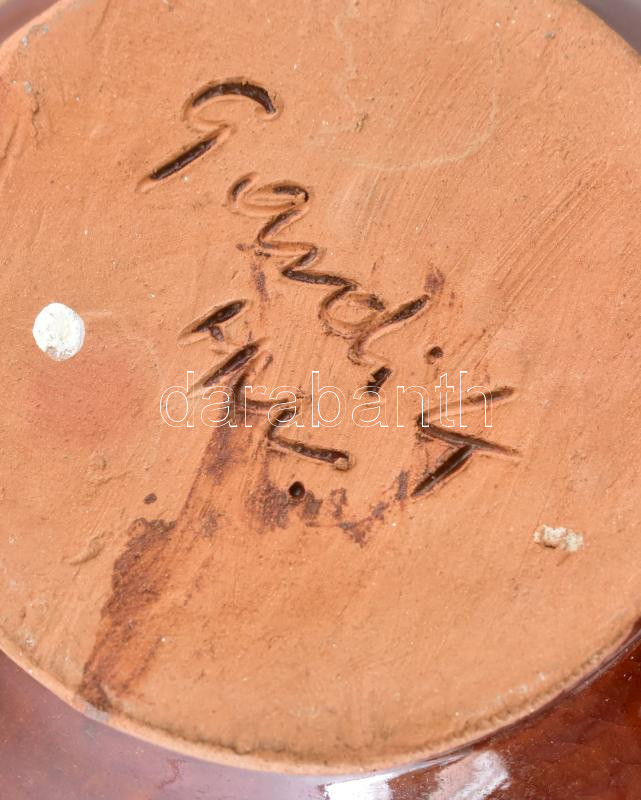Hódmezővásárhelyi csalikancsó, oldalán verses felirattal. Mázas kerámia, jelzett, kis mázlepattanással, m: 15 cm - Image 2