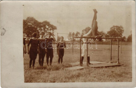Girls gymnastics class in outdoors