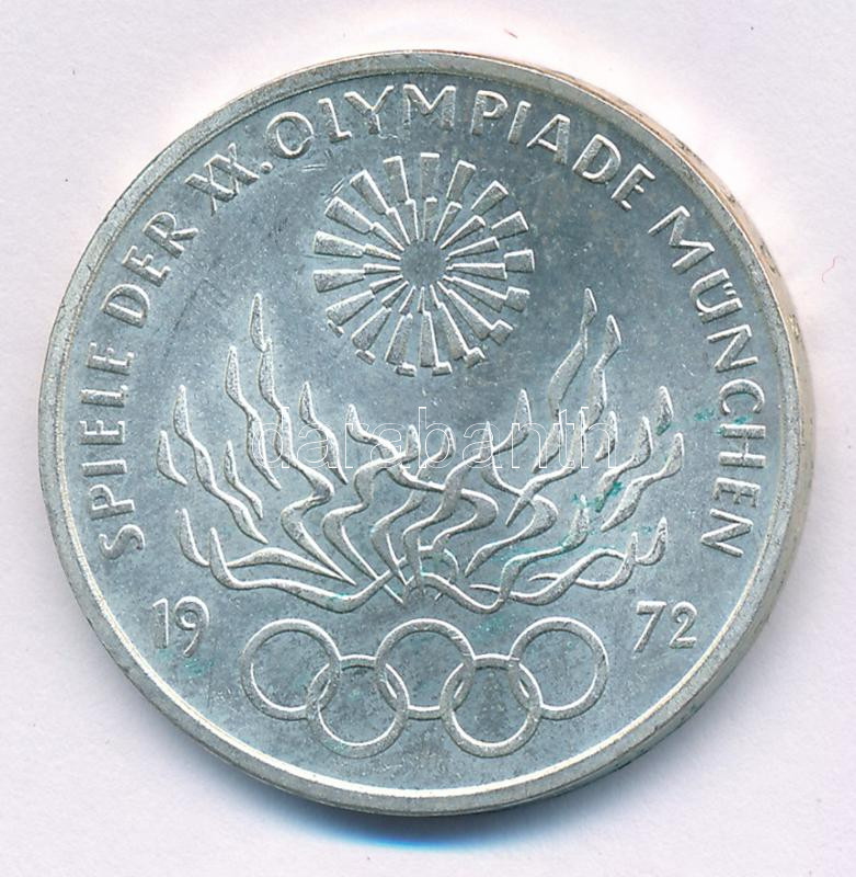 NSZK 1972F 10M Ag 'MünchenI Olimpia / Olimpiai Láng' T:AU,XF FRG 1972F 10 Mark Ag 'Olympic Games Munich / Olympic Flame' C:AU,XF Krause KM#135 - Image 2