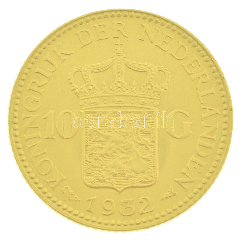 Hollandia 1932. 10G Au 'I. Vilma' (6,72g/0.900) T:AU Netherlands 1932. 10 Gulden Au 'Wilhelmina I' (6,72g/0.900) C:AU Krause KM#162 - Image 2