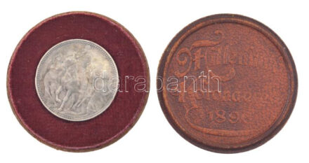 1896KB 1K Ag 'Millennium' eredeti, dombornyomott, bordó színű 'Millenniumi Koronaérem - 1896' díszdobozban T:XF,VF kis patina, kopott doboz / Hungary 1896KB 1 Korona Ag 'Millennium' in original, embossed, burgundy case C:XF,VF small patina,