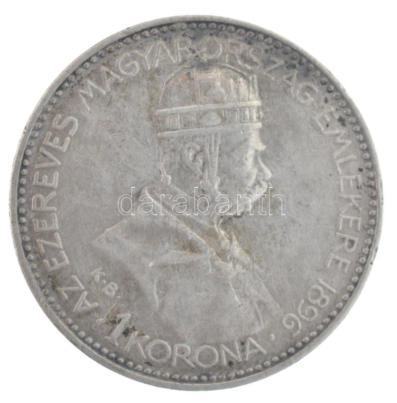 1896KB 1K Ag 'Millennium' eredeti, dombornyomott, bordó színű 'Millenniumi Koronaérem - 1896' díszdobozban T:XF,VF kis patina, kopott doboz / Hungary 1896KB 1 Korona Ag 'Millennium' in original, embossed, burgundy case C:XF,VF small patina, - Image 3