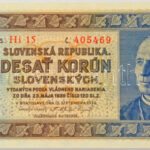 Szlovákia 1939. 10K 'SPECIMEN' perforációval, 'Hi 15 405469' T:UNC / Slovakia 1939. 10 Korun with 'SPECIMEN' perforation, 'Hi 15 405469' C:UNC Krause 4.s