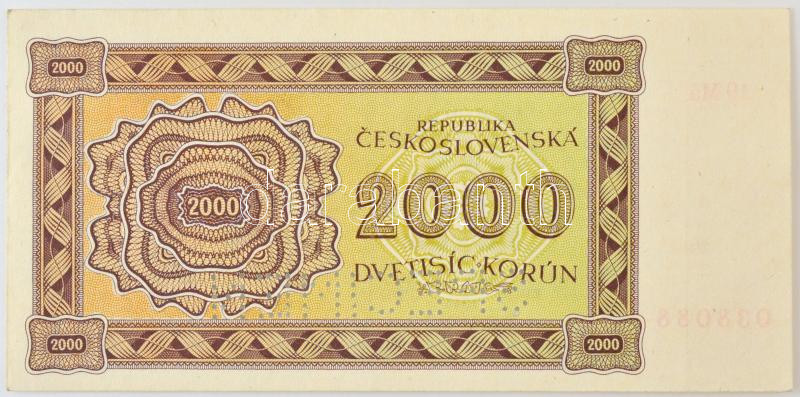 Csehszlovákia 1945. 2000K 'SPECIMEN' perforációval, '19 Má 038088' T:XF / Czechoslovakia 1945. 2000 Korun with 'SPECIMEN' perforation, '19 Má 038088' C:XF Krause 50A.s - Image 2