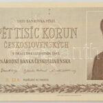 Csehszlovákia 1945. 5000K három perforált lyuk, 'S. 13 A 145104' T:UNC / Czechoslovakia 1945. 5000 Korun perforated with 3 holes, 'S. 13 A 145104' C:UNC Krause 75.s