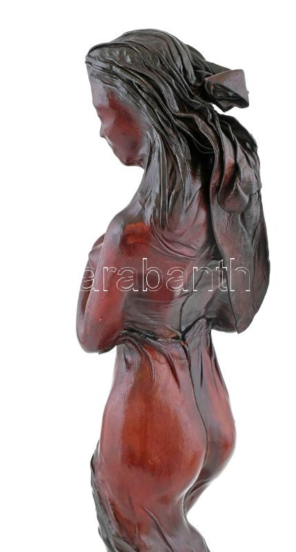 Oláh Sándor (1959): Női akt bőr szobor. Jelzett. 45 cm - Image 3