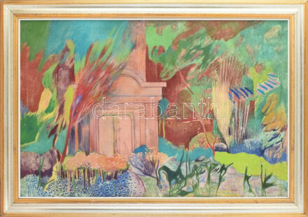 Bikácsi Daniela (1943- ): Nyári éjszaka (Széchenyi templom). Olaj, vászon. Jelezve jobbra lent. Hátoldalán Képcsarnok Vállalat címkéjével. Dekoratív fakeretben. 60×90 cm / oil on canvas, signed, framed.