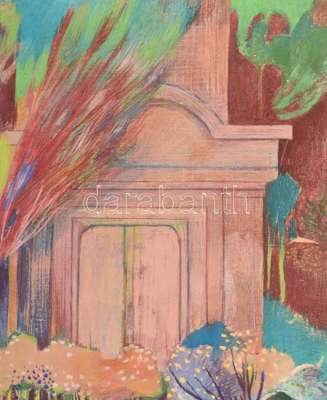 Bikácsi Daniela (1943- ): Nyári éjszaka (Széchenyi templom). Olaj, vászon. Jelezve jobbra lent. Hátoldalán Képcsarnok Vállalat címkéjével. Dekoratív fakeretben. 60×90 cm / oil on canvas, signed, framed. - Image 2