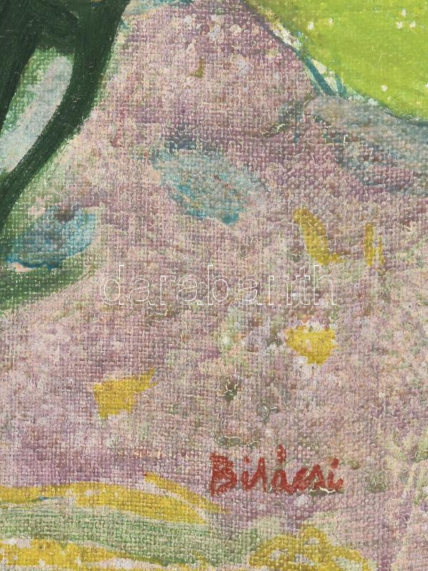 Bikácsi Daniela (1943- ): Nyári éjszaka (Széchenyi templom). Olaj, vászon. Jelezve jobbra lent. Hátoldalán Képcsarnok Vállalat címkéjével. Dekoratív fakeretben. 60×90 cm / oil on canvas, signed, framed. - Image 4