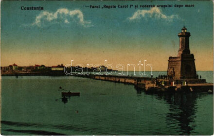 1935 Constanta, Farul Regele Carol I si vederea orasului depe mare / port and lighthouse