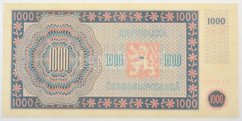 Csehszlovákia 1945. 1000K három perforált lyuk 'S. 08 B 315632' T:UNC / Czechoslovakia 1945. 1000 Korun with 3 perforated holes 'S. 08 B 315632' C:UNC Krause P#74 - Image 2