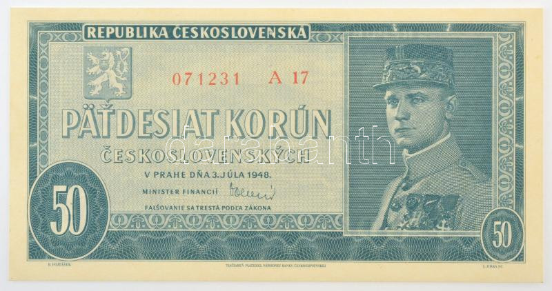 Csehszlovákia 1948. 50K három perforált lyuk '071231 A 17' T:UNC / Czechoslovakia 1948. 50 Korun with 3 perforated holes '071231 A 17' C:UNC Krause P#66