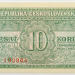 Csehszlovákia 1950. 10K három perforált lyuk 'Bc 103984' T:UNC / Czechoslovakia 1950. 10 Korun with 3 perforated holes 'Bc 103984' C:UNC Krause P#69