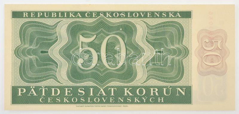 Csehszlovákia 1950. 50K három perforált lyuk 'B 22 060086' T:UNC / Czechoslovakia 1950. 10 Korun with 3 perforated holes 'B 22 060086' C:UNC Krause P#71.s - Image 2