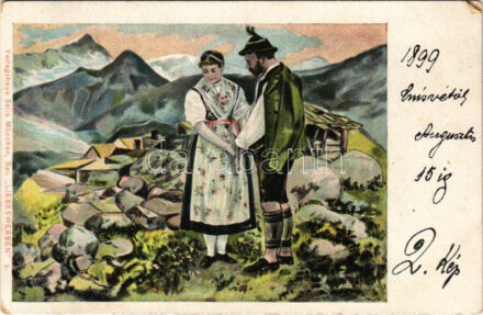Verlagshaus Salis München, Ser. 'Liebeswerben' 5. / German folklore, romantic couple (EK)