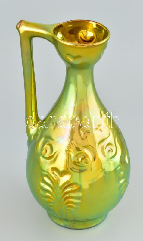 Zsolnay eozin mázas füles váza, jelzés nélkül, hibátlan, m: 30 cm