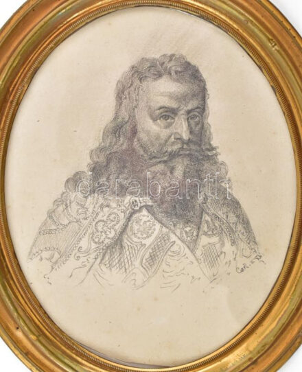 Jelzés nélkül: Nagy Károly portréja. Ceruza, papír, ovális üvegezett fakeretben, 16,5×13,5 cm