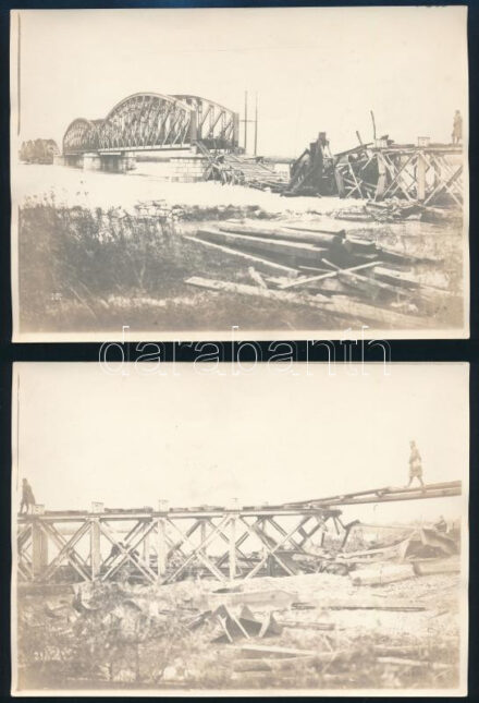 cca 1918 Isonzó vasúti híd 8 db fotó a helyreállításról Schaffer udvari fényképész felvételei 18x12 cm / Isonzo railway bridge 8 photos 18x12 cm