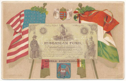 Amerikai Kossuth dollár. Jelenetek Kossuth Lajos élete történetéből Első kiadás VI. kép, dombornyomott / Hungarian Fund Kossuth dollar, Embossed Athenaeum rt. litho s: K. Sávely D. (EK)