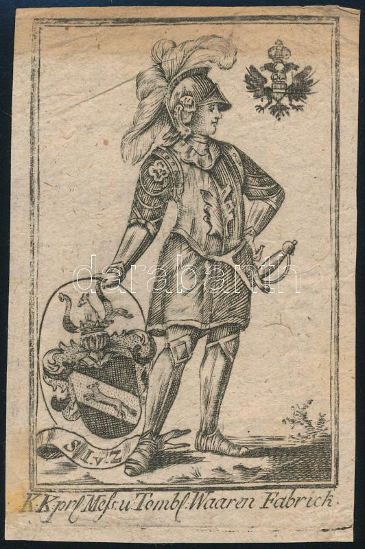 cca 1800 k.k. tombolaárúgyár rézmetszetű gyűjtőkártya 7,5x11,5 cm