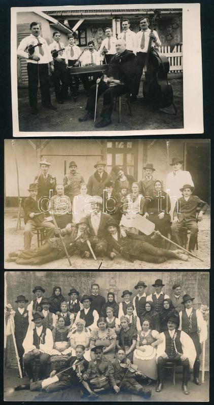 cca 1930 5 db Különféle fotólap, rajtuk előadó, zenekar bandákkal, Erdéllyel